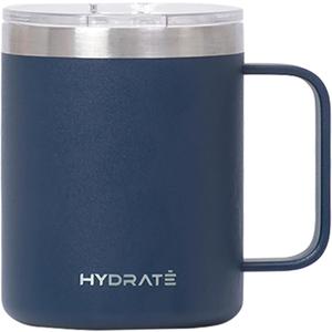 HYDRATE Stainless Steel Travel Coffee Mugs - 12oz Insulated Mug with Double Vacuum Thermal Insulation - Secure Lid and Handle - Ideal for Coffee Enthusiasts - Travel Coffee Tumbler - Dark Blue