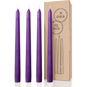Candwax 10 Inch Taper Candles - Set of 4 Dripless Unscented Purple Candlesticks - Perfect for Dinner and Household Use