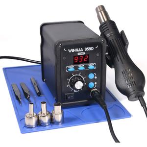 YIHUA 959D-Digital Hot Air Rework Station, High Power with 3 Memories, Airflow Efficiency, F /C Display, Accurate Temp.(212F~932F), Brushed Aluminum Panel & Safety Features