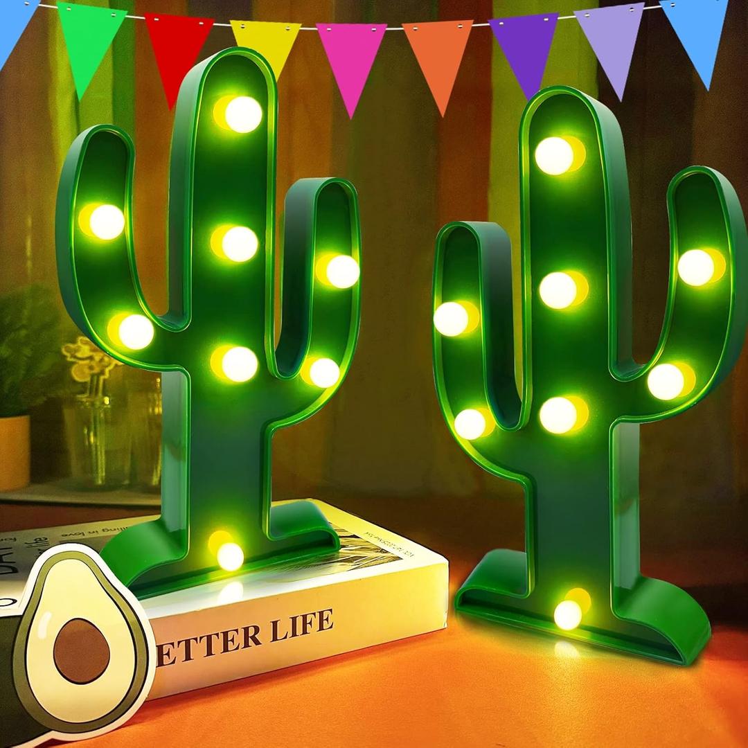 Extra Large - 2 Pack LED Cactus Light Cinco de Mayo Decorations 10 x 5.5 Inch Cactus Decor Mexican Fiesta Party Decorations Cute Night Lamp for Table Kids' Room Bedroom Living Room Gift Party Home