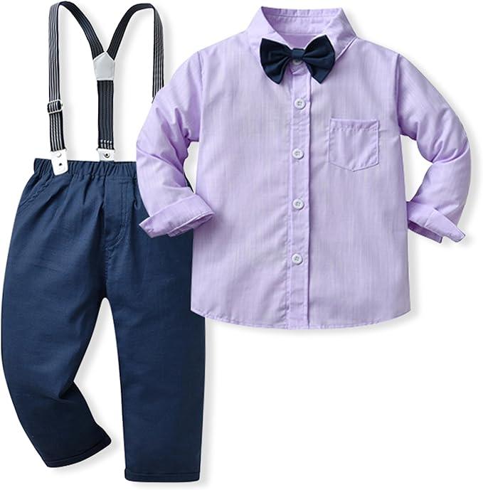 Boys Clothes Set Toddler Gentlemen Wedding Suit Long Sleeve Bowtie Formal Dress Shirts Suspenders Pants Outfits