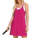 HanaHola Women Tennis Workout Romper Mini Dress Summer Sleeveless Spaghetti Strap Athletic Sports Dress with Shorts(Rose, Small) (S)