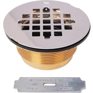 Westbrass D206B-26 2" No-Caulk Brass Compression Shower Drain with 4-1/4" Round Grid Cover, 1-Pack, Polished Chrome