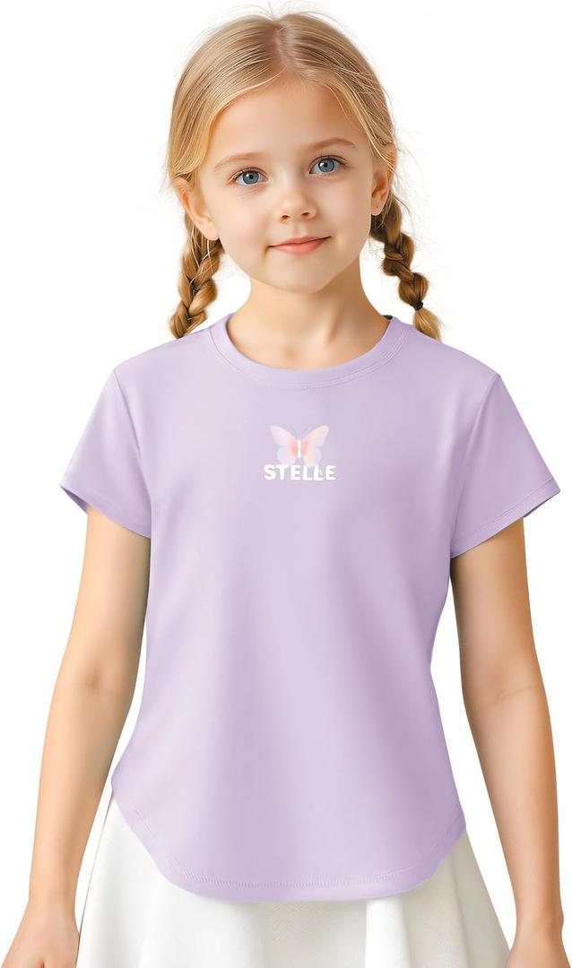 Stelle Girls Athletic Shirts Short Sleeve Quick Dry Sports Tees UPF 200, Crew Neck Active Tops for Kids  (X-Small, Lavender)
