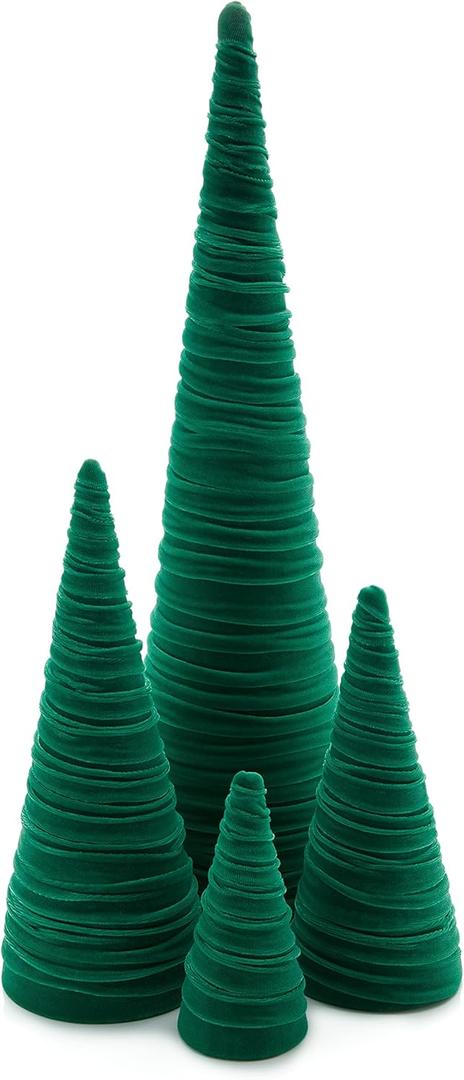 Velvet Trees Set of 4 Green, Elegant Mantel Accent, Winter Wedding Centerpiece, Valentine Accent, Elegant Entry, Cozy Gift for (Green)