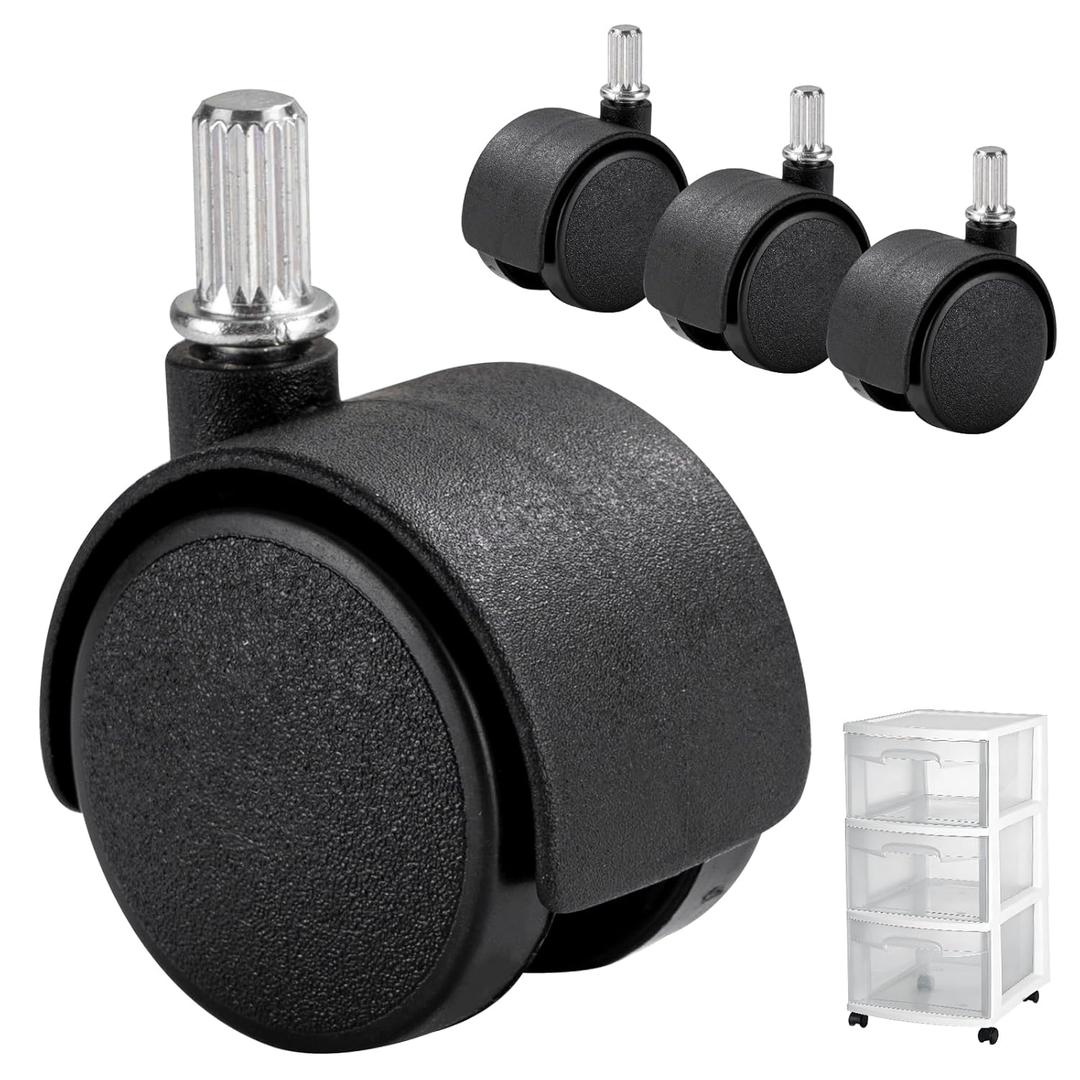 4 PCS Replacement Casters Wheels Compatible with Sterilite 3 Drawer Cart, M8 Utility Cart Wheels Replacement, 360-Degree Swivel, Smooth Gliding, Push-in Installation, for Most Floors