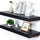 Deep Floating Shelves for Wall, 12'' Deep Large Floating Shelves Set of 2, 36 Inch Distressed Black Wood Shelves for Living Room Bathroom Laundry Room Bedroom Kitchen Home Office - Black (35.6W x 11.6D x 2H, 2 Pack)