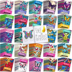Liliful 144 Pcs Butterfly-Themed Coloring Book Bulk for Adults Mini Butterfly Theme Drawing Book with Garden Flower Insect Patterns Party Favors Goodie Bag Filler and Holiday Gifts
