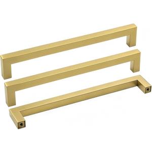 Goldenwarm Brass Kitchen Cabinet Hardware Gold Drawer Pulls 10 Pack - LSJ12GD192 Square Cupboard Bathroom Door Handles Brushed Brass Pulls for Cabinets 7-1/2in Center to Center