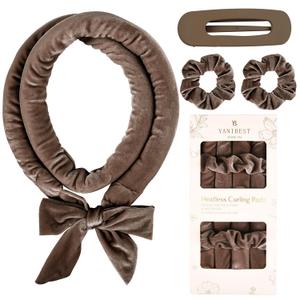 Yanibest Heatless Hair Curler, No Heat Hair Curlers to Sleep in, Overnight Satin Heatless Curling Set with Hair Scrunchies Clip, for All Hair types (Brown)