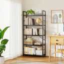 VERMESS 32 Inch Industrial Book Shelf, 5-Tier Display Bookshelf for Living Room Bedroom, Shelving Unit Wood Bookcase with Open Shelves, Metal Frame, Black, Standard