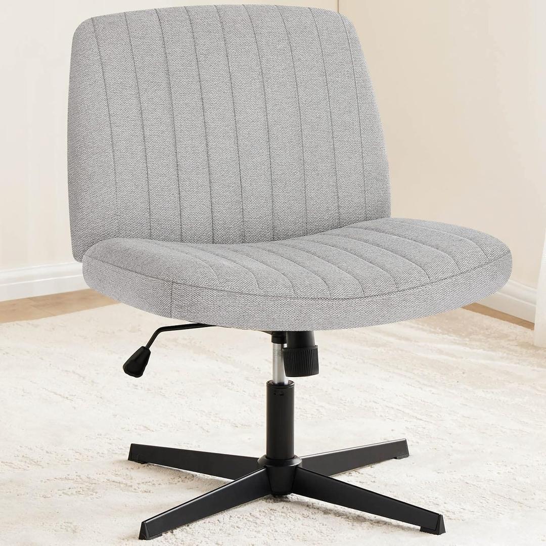 OLIXIS Criss Cross Legged Chairs Armless No Wheels Wide Seat Height Adjustable Swivel Padded Fabric Home Office Desk Seating for Bedroom, Student, Study Room (Grey)