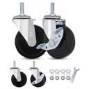 AXL Caster Wheels 3 Inch Set of 4 Heavy Duty 3/8"-1" (25mm) Threaded Stem Casters,Wheel Replacement for Clothing Garment Rack, Shelving Rack, Whiteboard (Pack of 4, 2 with Brake & 2 Without) (Black)