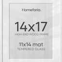 Homeforia 14x17 White Oak Picture Frame, High-End Wood, 11x14 Mat, Glass