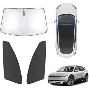 Karltys 3PCS Windshield Sun Shade for Hyundai Ioniq 5 2022-2025, Thickened Reflective Front and Side Window Sunshade for Ioniq 5, Foldable Sun Visor Protector Cover Blocks Heat UV Rays