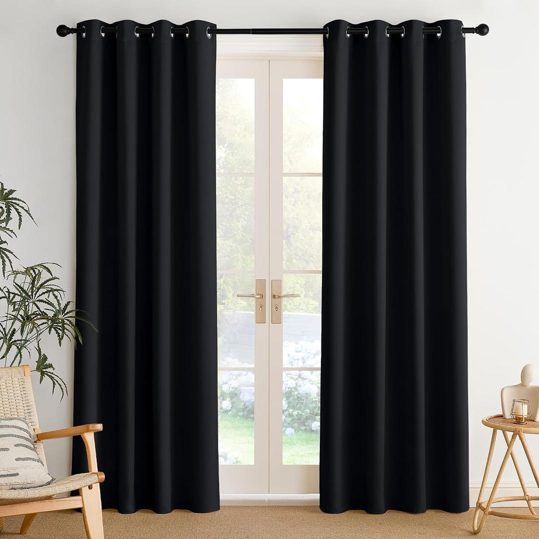 NICETOWN Room Darkening Draperies Curtains Panels, 2 Panels Black W52 x L84