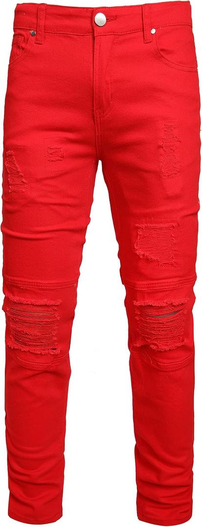 Slim Fit Men's Jeans, Ripped Stretch Jeans Denim Pants (28, 1943 Red)