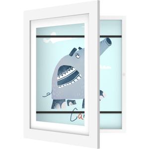 FrameWorks 10"x12.5" White Wooden Kids Art Frame with Magnetic Door  Display for 3D Artwork, Photos, Crafts  Gallery Style Edges Wall Decor for Home, Playroom, Easy Access Frame for Creativity (1-Pack, White)