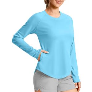 Women's UPF50+ Sun Protection Shirts with Zip Pocket Long Sleeve Workout Tops for Swimming Hiking Quick Dry Rash Guard (Medium, Blue)