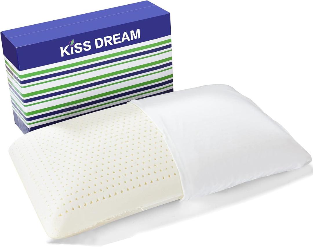 Kiss Dream Talalay Latex Pillow, Medium Firm Support for Neck and Shoulder Pain Relief, Bread Shaped Cooling Bed Pillow with Cotton Cover, Oeko-TEX Certified Breathable Natural Latex (Queen)