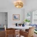 Boho Rattan Flush Mount Ceiling Fan with Light and Remote: 20" Coastal Boho Bamboo Wicker Fandelier, Gold Chandelier Ceiling Fan for Bedroom Living Room, Medium