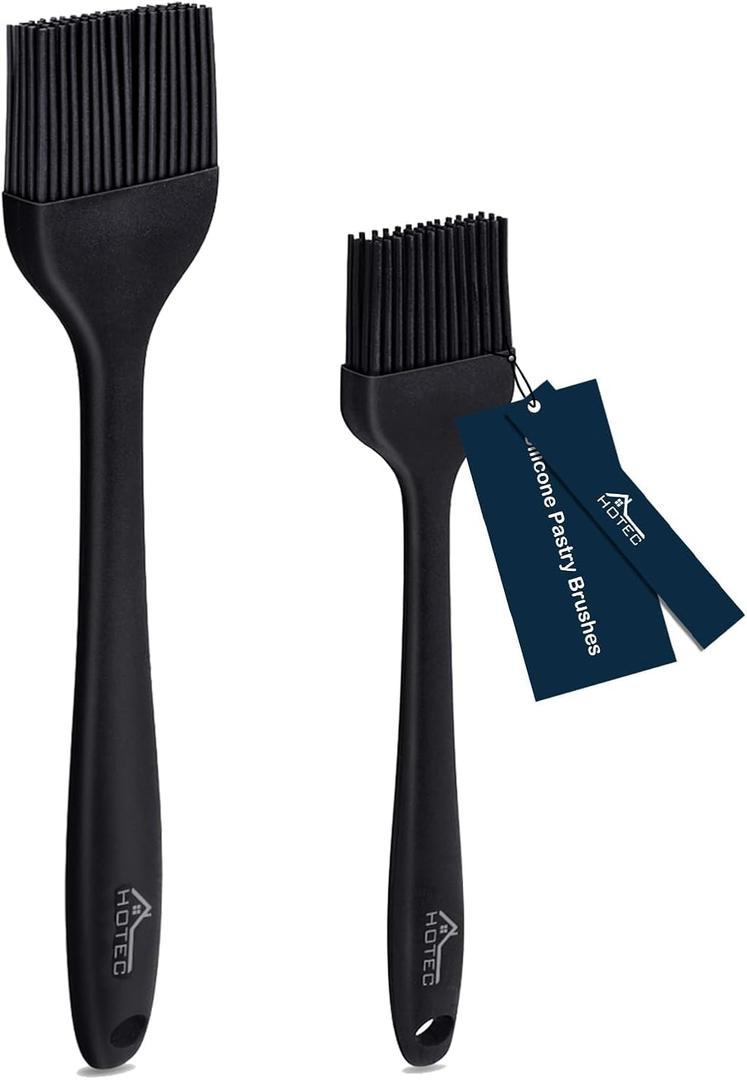 HOTEC 600 Heat Resistasnt Basting Brushes, BPA Free Silicone Pastry Brush, Spread Oil Butter Sauce Marinades for BBQ Grill Barbecue Baking Kitchen Cooking Dishwasher Safe (Black 2)