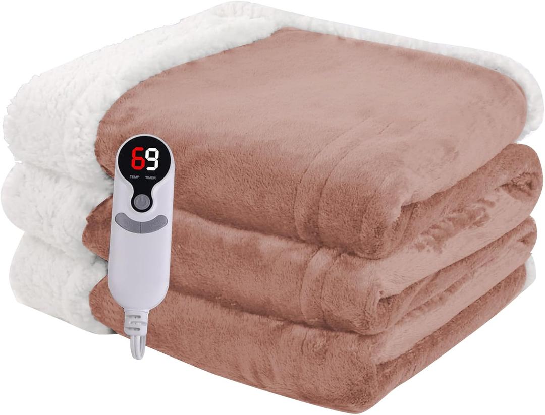 Heated Blanket Electric Blanket Full Size 72''x84'' with 9 Heating Levels, 1-10 Hour Auto Shut Off, Machine Washable, Flannel & Sherpa Soft Warming Blanket for Couch, Bed, Office - Cozy Pink