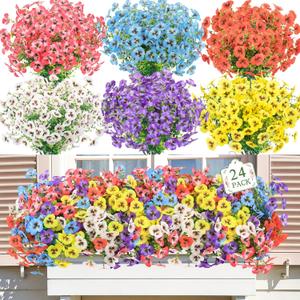 MACTING 24 Bundles Artificial Flowers for Outdoors Fake Outdoor Pansies Plants UV Resistant Plastic Flowers for Planters Window Front Door Porch Yard Patio Garden Home Spring Decorations(Mix Color)