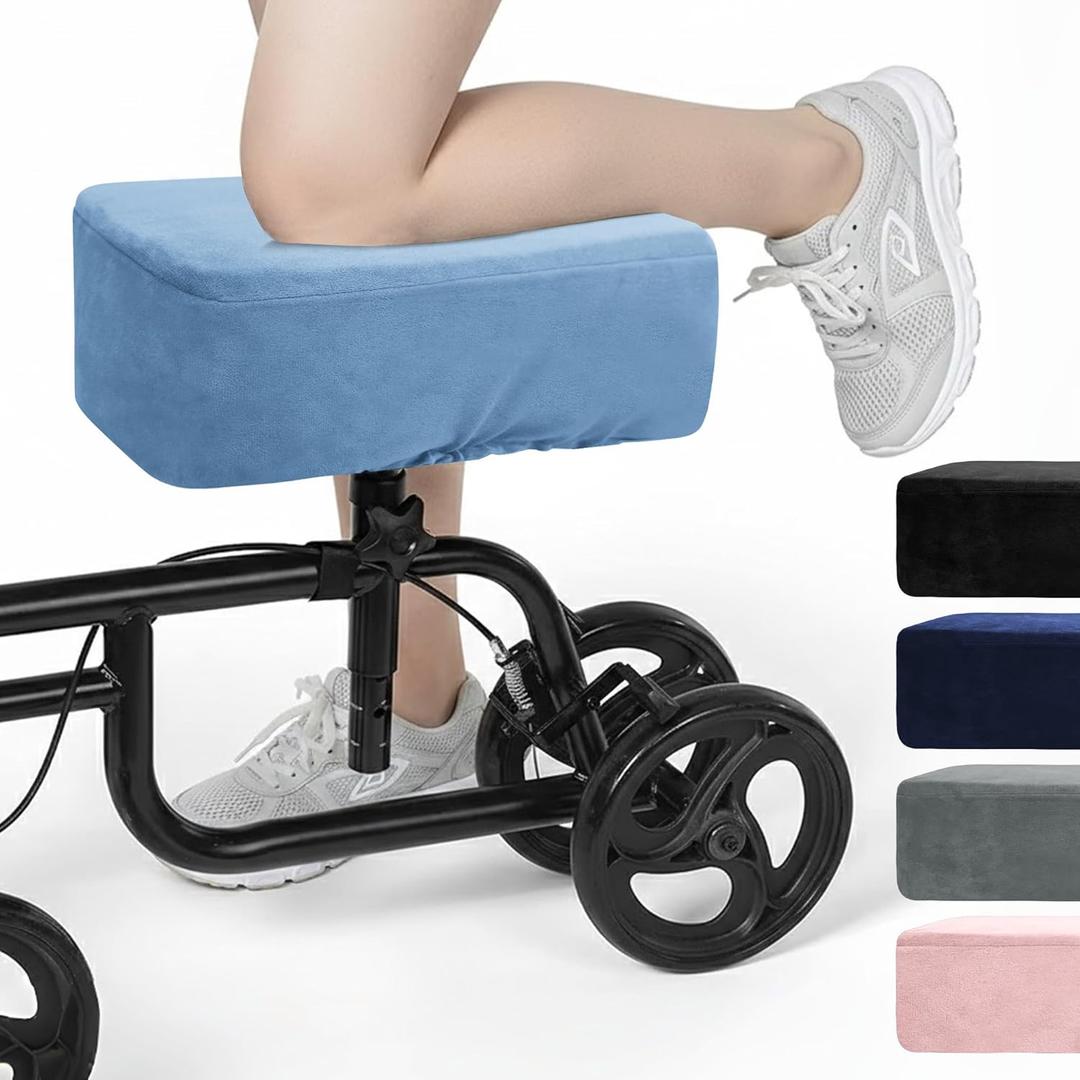 SPRING SEAON Knee Scooter Cushion - Universal Fit Knee Scooter Pad with Thick Memory Foam, Removable Pink Cover, Non-Slip Fabric for Adults (Light Blue)