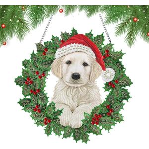 Christmas Diamond Art Painting Kits for Adults Flower Diamond Dots Wooden Hanging Pendant Special Shaped Rhinestone 5D DIY Art Crafts Window Ornament for Home Decor Party Gift