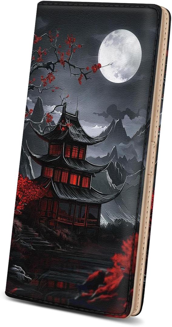 Immaturus Womens Wallet, Full Moon Slim Thin RFID Blocking Credit Card Wallets, Long Bifold PU Leather Card Holder Organizer, Cute Cash Clutch Billfold with Zipper Coin Pocket Ladies Girls Gift