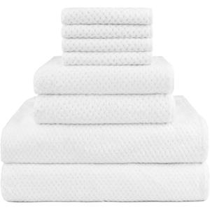 HOMEXCEL 8 Piece Bath Towel Set, Microfiber Bathroom Towel - 2 Bath Towels, 2 Hand Towels, and 4 Wash Cloths, Super Soft, Highly Absorbent Towels for Bathroom, Gym, Hotel, and Spa (White)