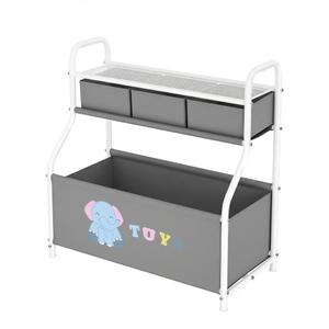 GRANNY SAYS Storage Cabinet with Shelves and Fabric Bins, 3-Tier Organizer Rack with Large Storage Box, Multi-Functional Standing Shelf for Living Room Bedroom Entryway, Gray (Grey)