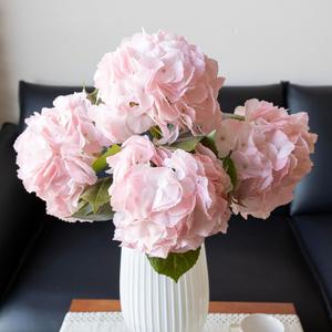DUYONE 4pcs 22.4'' Realistic Large Artificial Hydrangea Flowers with Long Stem,Light Pink Lifelike Latex Soft Flowers for Home Decor Wedding Arrangements Party Living Room Bouquets