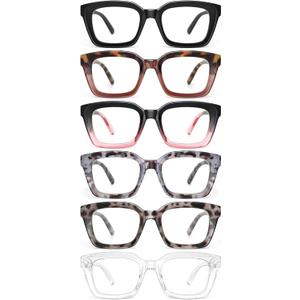 miyya Stylish Reading Glasses for Women, Cheaters Eyeglasses, Oversized Blue Light Readers, Fashion Eye Glasses (Black + Brown Tortoise + Black-pink Gradient + Gray Tortoise + Brown-gray Tortoise + Clear) 1.75