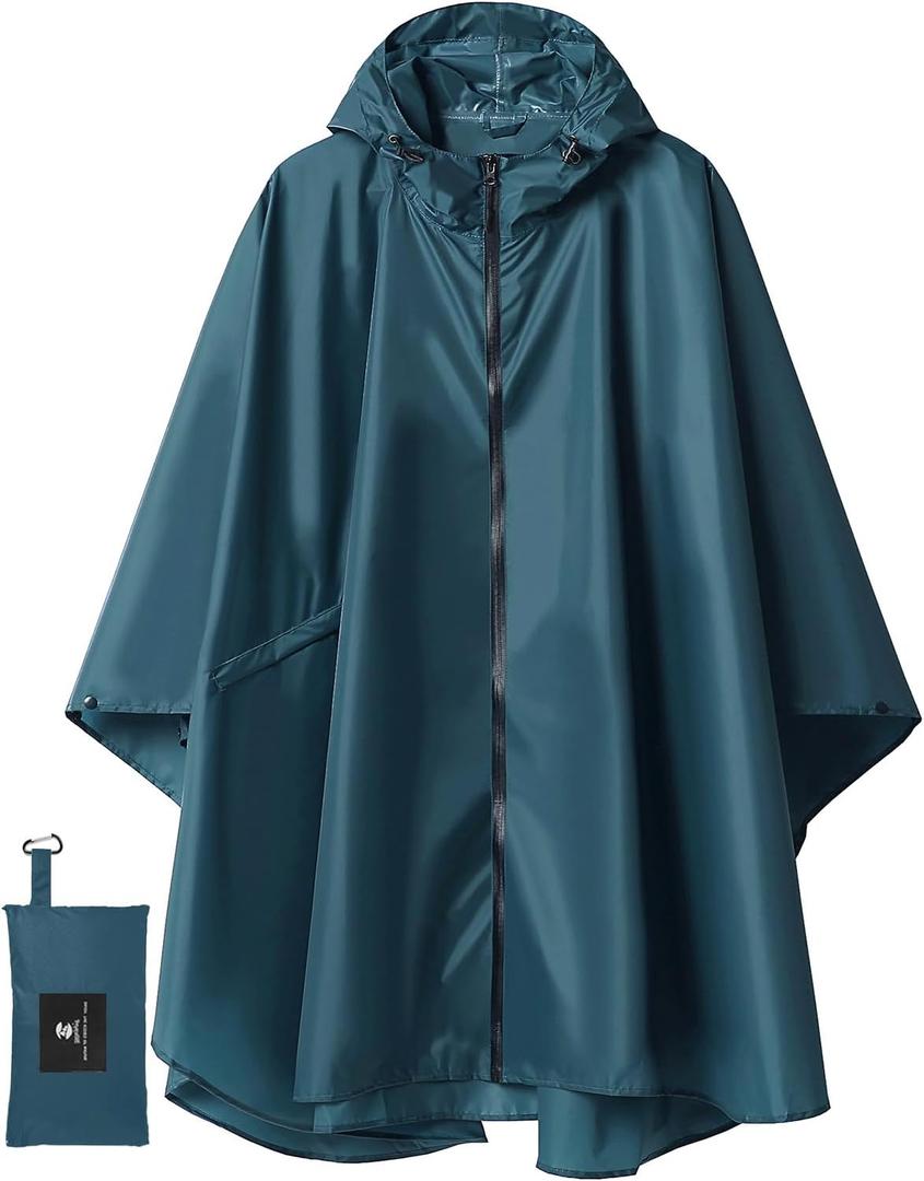 SaphiRose Unisex Rain Poncho Raincoat Hooded for Adults Women with Pockets (One Size, Deep Blue)