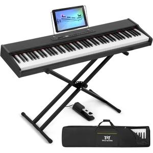 MUSTAR Digital Piano 88 Key Weighted with Stand, 88 Key Semi Weighted Keyboard Piano MEP-900, Portable Electric Piano Keyboard 88 Keys with Bluetooth Connection, Case, Sustain Pedal, MDF, Black