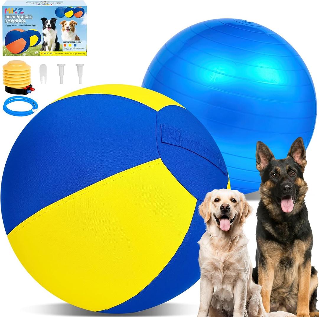 Herding Ball for Dogs-25 inch Jolly Ball for Dogs, Herding for Australian/German Shepherd, Collies, and All Herding Breeds, Improved Bite-Resistant, Reinforced Sewing Dog Toys-Yellow/Large