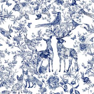 Blue Peel and Stick Wallpaper Removable Floral Wallpaper Wild Animal and Bird Contact Paper Self-Adhesive Wall Paper Furniture Wall Shelf Drawer Liner Countertop 118.1"X17.71"