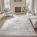 DCX 4x6 Haze Blue Rug, Machine Washable Stain Resistant Distressed Vintage Rug, Kid & Pet Friendly with Rubber Back Non Slip Soft Low Pile Large Carpet for Living Room, Bedroom, Home Office