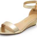 DREAM PAIRS Women's Ingrid Ankle Strap Low Wedge Sandal (8, Gold-pu)