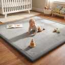 AEOCOO 50x50 Playpen Mat 1.3" Thick Memory Foam Baby Play Mats for Infants Floor Crawling, Toddlers Tummy Time, CloudSoft Velvet Non Slip Cushion, Play Pen, Living Room, Playroom, Tatami Style, Grey