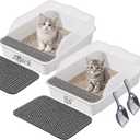 2 Pack Small Cat Litter Box with Mat & Scoop, Open Top High Sides