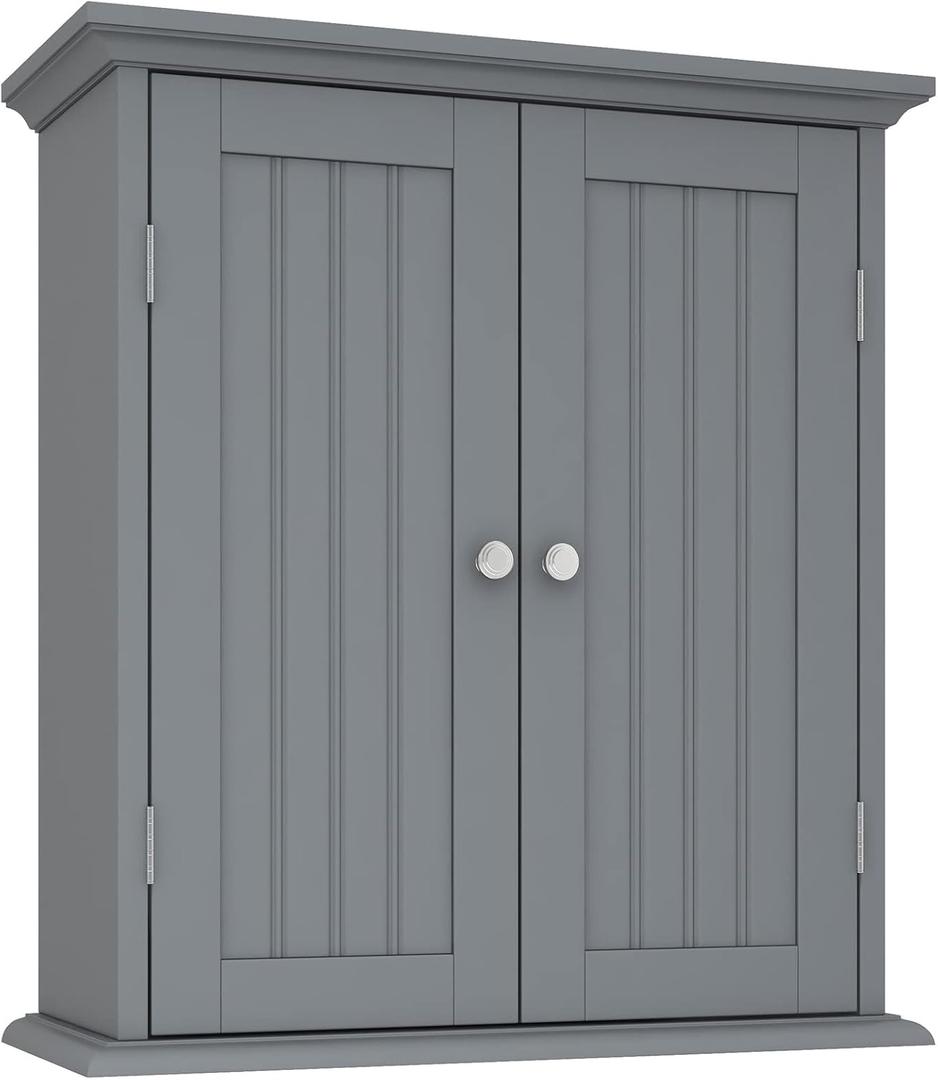 ChooChoo Bathroom Wall Cabinet, Over The Toilet Space Saver Storage Cabinet, Medicine Cabinet with 2 Door and Adjustable Shelves, Cupboard (Grey) (1 Pack)