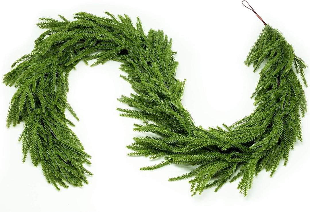 9ft 1pcs Christmas Norfolk Pine Garlands Dense Realistic Artificial Faux Greenery Garland Winter Christmas Garland for Fireplace, Wall, Window, Indoor Outdoor Xmas Decor