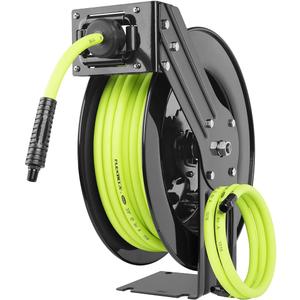Flexzilla Open Face Retractable Air Hose Reel, 3/8 in. x 50 ft., Heavy Duty, Lightweight, Hybrid, ZillaGreen - L8611FZ