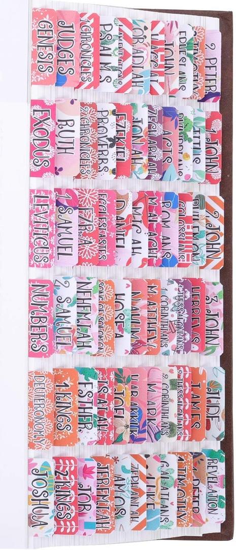 Colorful Coral Bible Tabs Laminated with Matte Film, Cute Bible tabs for Women and Girl, 90 Bible Index tabs in Total, 66 tabs for Old and New Testament, Additional 24 Blank tabs (Coral)