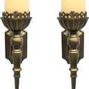 Gold Candle Sconces Set of 2 - Metal Wall Candle Holders for Pillar - Vintage Brass Wall Dcor for Living Room Bathroom Dining Room