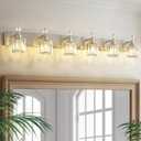 PRESDE Crystal 6-Light Bathroom Vanity Light Fixtures Brushed Nickel Modern Wall Lighting Over Mirror
