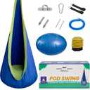 Kids Pod Swing Seat  Kids Hammock Chair with Pockets and Inflatable Pillow for Indoor & Outdoor  Indoor Swing for Kids with 176 lbs Capacity (Blue-green)